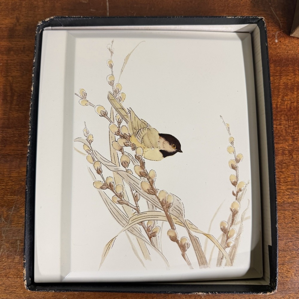 Vintage Otagiri Japan Lacquerware Bird Photo Album Book White Ivory Chickadee - Picture 9 of 13